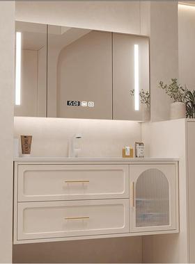 浴室DPG柜奶咖色卫间洗手洗脸橡木款一体式含生镜柜实木质材能智