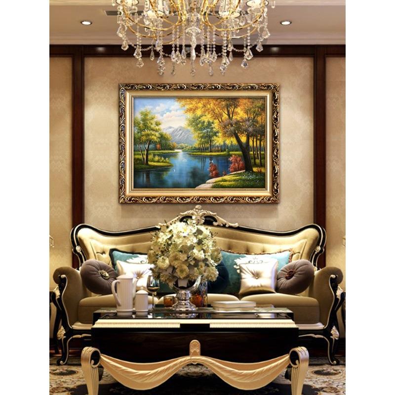 式有框挂画喷绘油画风景WKE天鹅湖客厅卧炉室欧壁装画饰画走廊墙