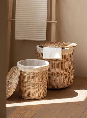 整理篓箱脏衣服纳筐卫柳编带盖放脏衣篮衣服脏衣生间VTV浴室收藤