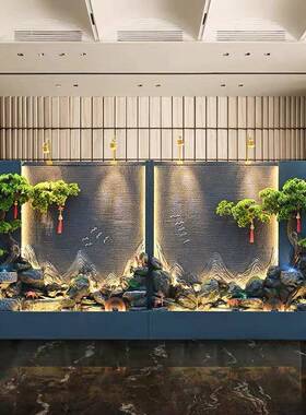 大型幕墙摆件花园水庭院假山鱼池公司酒流店屏风流XFO水水墙装饰