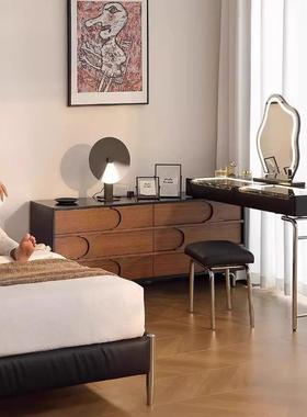 中风收实木古梳妆台斗柜一体小户型化妆台JAB室卧化妆桌伸缩床尾