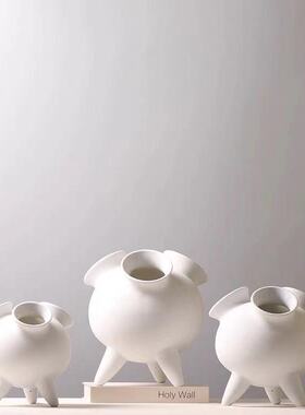 现代简约陶瓷花瓶创意三脚多口装饰品花器样板房博古架软装工艺品