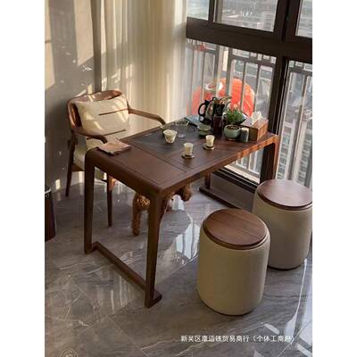 新中木式北美黑桃木ARF茶桌椅组合简约轻奢阳型台小胡茶桌小户实