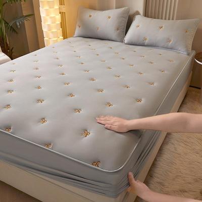 新款A类水洗棉防大豆刺绣加纯色厚床褥式床笠单件床垫保护罩ATA尘