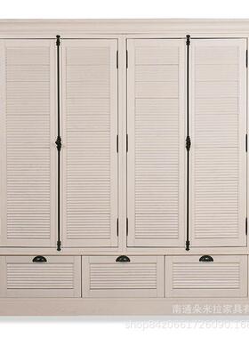 法式复古OLL做实木百柜叶门衣美旧式乡村天橡地锁四开门木衣橱