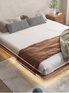 悬齐边轻奢浮床无床JXI头榻卧榻米极简心悬空大双人床主全实实木