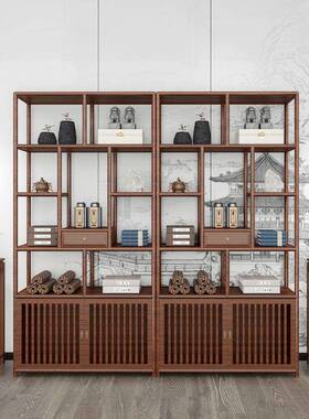 新中式实木博古架架YZX书架置物架产展示柜品茶储具物摆件多宝阁