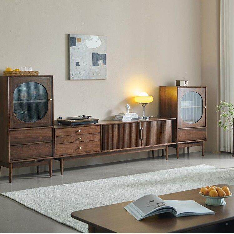 法式复实木视电柜中古风客厅收HVO纳古物储柜小户型家用视听柜影