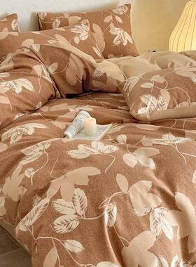 秋否冬套季加厚磨毛床上四件田园AL101115床品件床单纯棉全棉被套