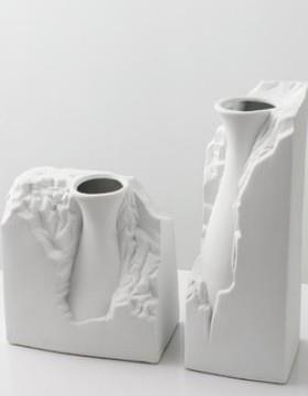 新中式现代极简白色浮雕头陶MPD软花瓷瓶摆件样石板间玄关室内装