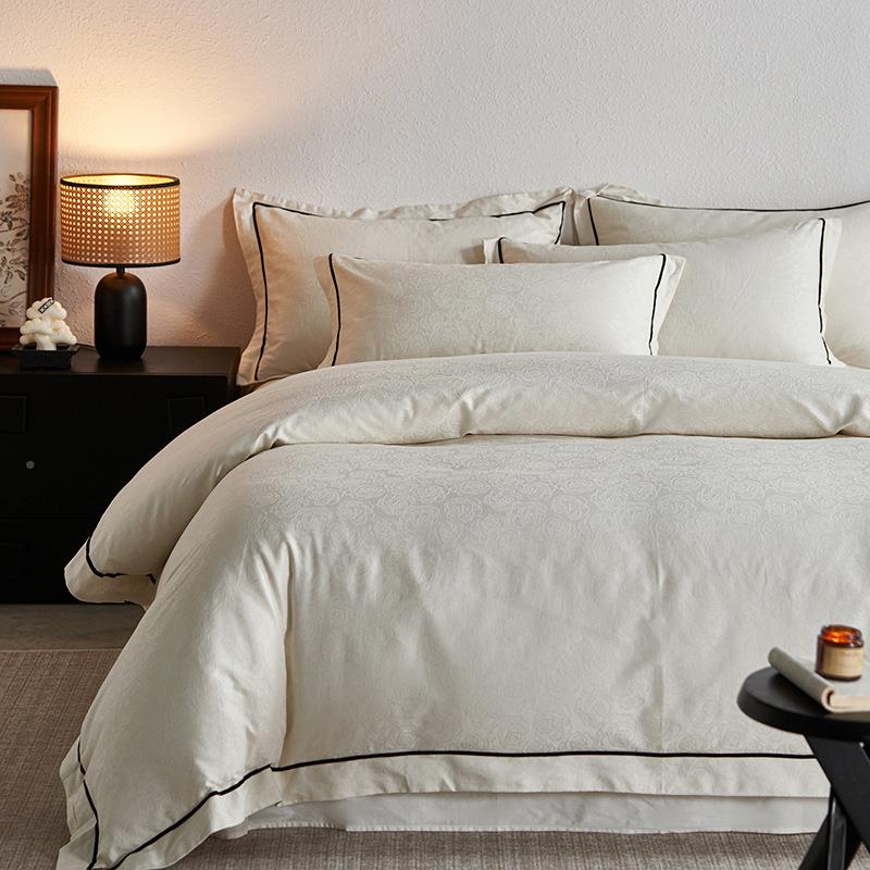 6SD-60支0提花缎全棉四支件套南通纯棉床贡单被套春季纯色上用品