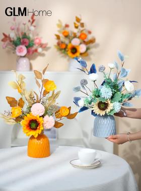 轻jd101312高端仿花真假花摆设客厅向日葵餐桌奢摆插花家居花装饰
