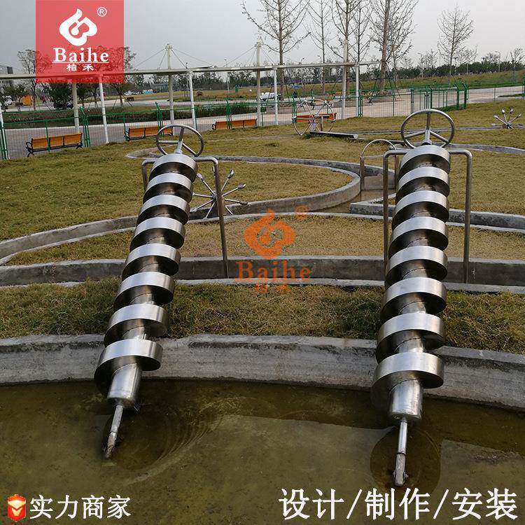 户外沙池儿童玩水游乐设备非标不锈钢水车阿基米德取水器水闸室外
