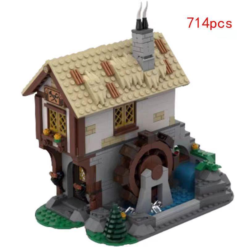 1现货小颗粒拼装积木MOC182367中世纪城市广场铁匠铺建筑玩