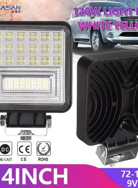 热卖126W45ＭＭ汽车LED工作灯辅助聚光货车铲车灯方形带光圈