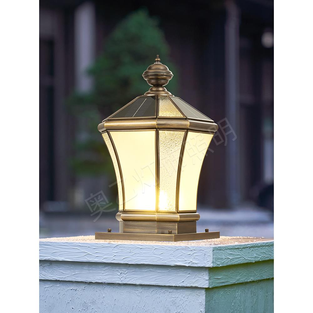 全铜柱头灯太阳能2948墅防户外水庭院外新款围墙别大门室柱子门柱