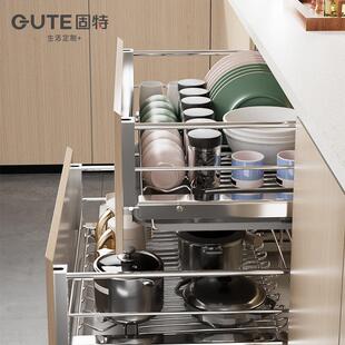 特拉篮厨房4整体碗橱柜30不固特锈钢双层抽屉式碗架碗碟篮盘柜?具
