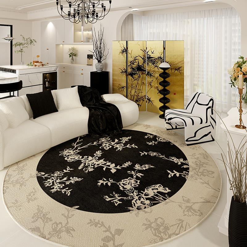 复古圆N-文茵-地形毯厅客沙发茶化几卧室床边妆梳妆台椅子地垫黑