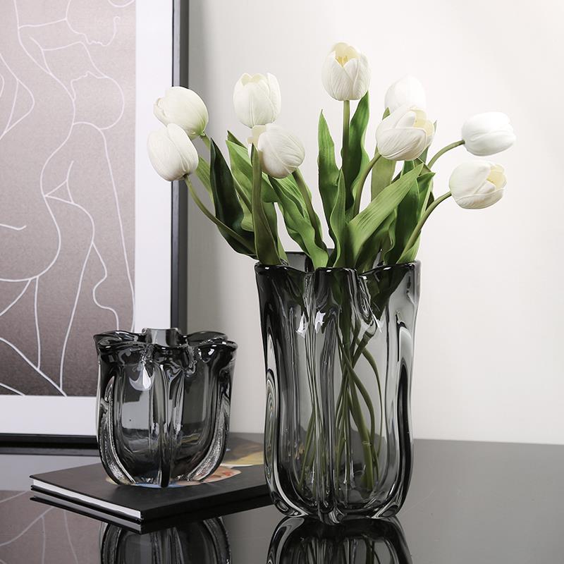 客北欧现代加厚艺术大瓶柜花琉璃花器摆件餐桌玄关柜厅电玻璃花瓶