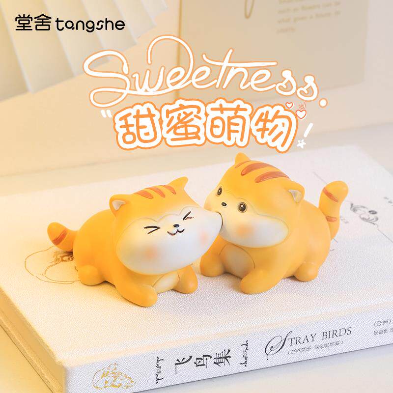 可爱桌猫咪嘴个创意TSR2F7Y0卡通情侣小摆件一对家一居办室面摆设