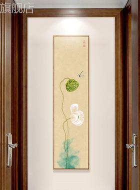 红02153网红新中式过网道玄关装饰花画国茶入户画室荷花兰挂画廊