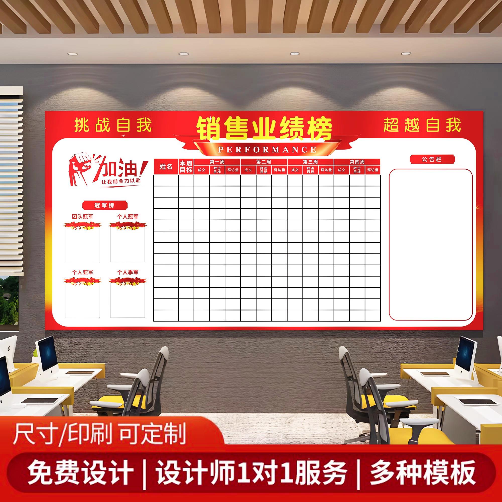 磁吸业绩示板看板QT9928墙贴定绩制软白板员公工销展售业pk榜排行