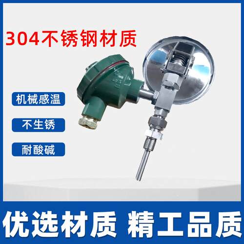 远传双支热电阻双金属温度计-60~500℃万向型WSSP2-481工业温度计