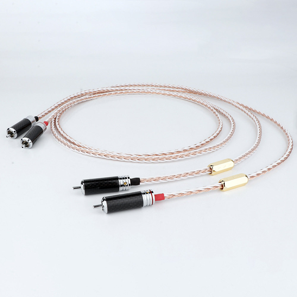 黑碳纤1对高品质Hifi音频纯铜音频电缆RCA互连电缆RCA连接器插头