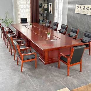 大型会议桌长桌培训桌商务洽谈油漆贴木皮桌办公桌开会方形实木桌