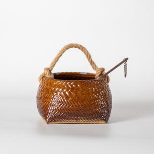 手提炭篮炭炉龙眼木炭橄榄核桃炭户外炭钵提梁装炭盆家用茶道配件