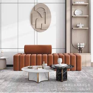网红美容院接待沙发简约现代服装店休息区创意长条凳子布艺小沙发