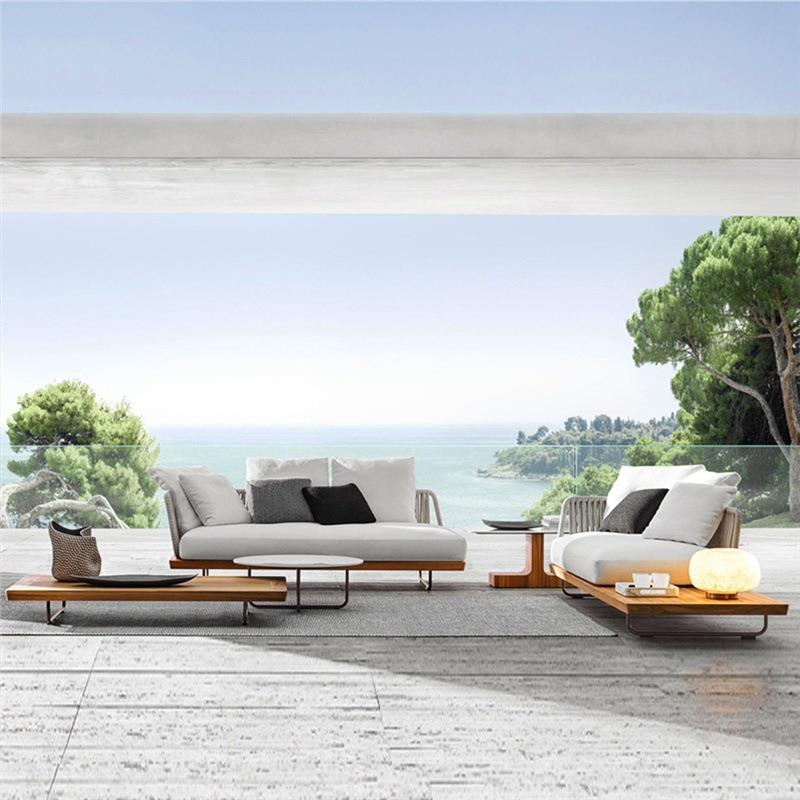 户外沙发庭院防水藤椅室外藤编柚木单人露台实木花园茶几家具