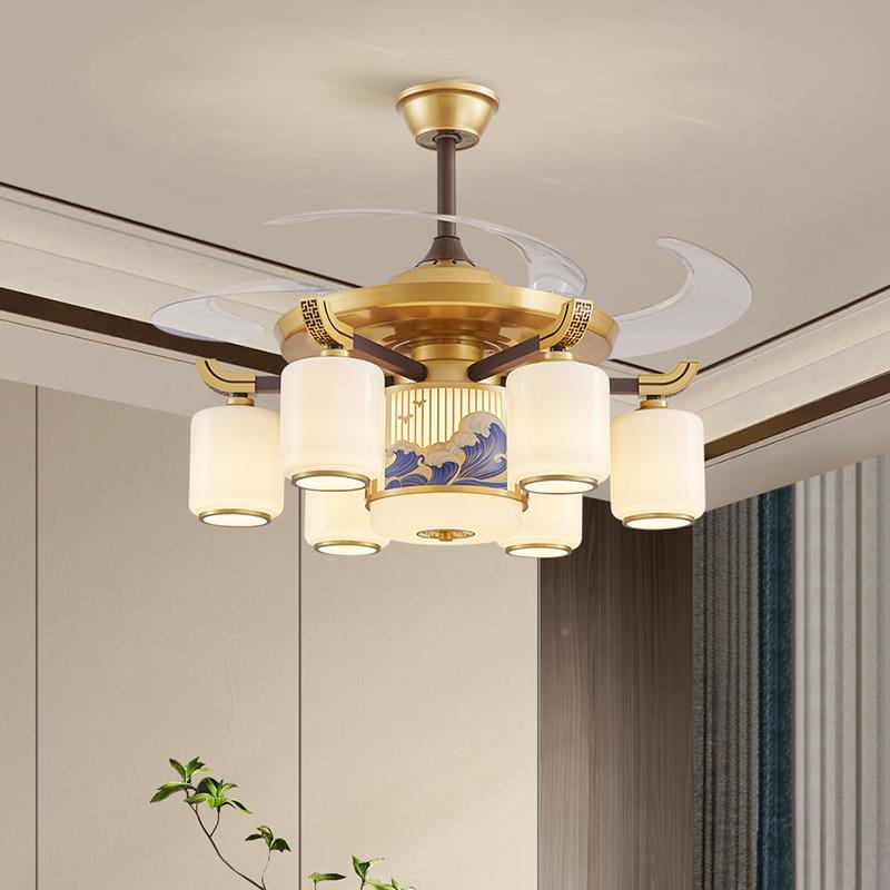 新中式风扇吊灯隐吊扇灯中国风一灯体扇客厅灯禅意大气形饭厅202