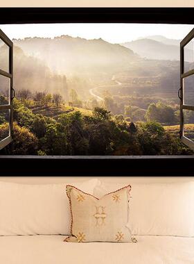 窗外风挂造QUD毯墙面改景布卧室宿舍装饰复古景窗户挂背布墙布免