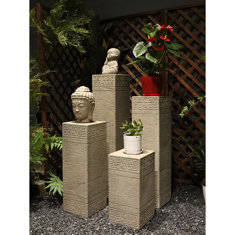 新中仿式玄关室装UIK饰摆件石古柱底座客厅办公复展示台花园盆景