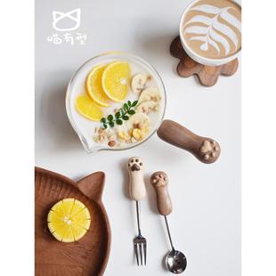 喵喵时锅尚猫爪玻璃木无品牌/柄小奶家小煮方便用面锅耐高温婴锅