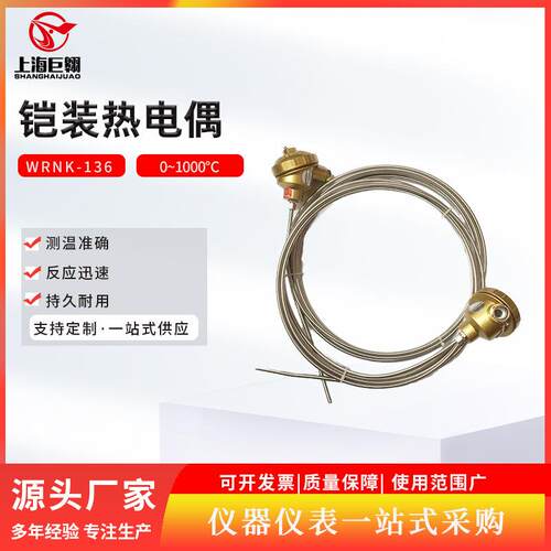 K型铠装热电偶 WRNK-136热电偶传感器 pt100温度变送器插头测温仪