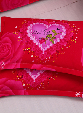 加厚纯水洗棉家用结婚枕套一对装大红色婚庆枕芯套4874cm枕头套