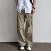 新款 复古宽松直筒卡其工装 裤 ONUN 多口袋抽绳松紧腰纯棉休闲长裤