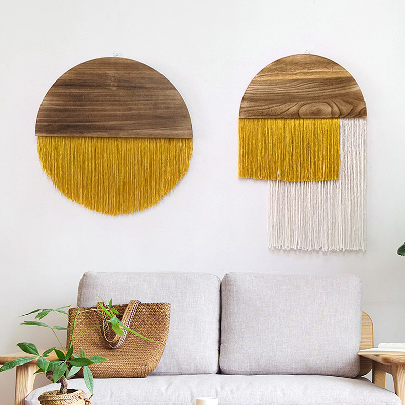 波西米亚流苏彩色挂毯客厅房间北欧风民宿墙面装饰棉线木艺壁毯