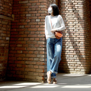 2022年女款水洗夏季薄款低腰深色浅蓝色拉链阔脚裤阔腿裤长裤牛仔