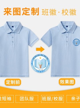 小学生校服儿童装短袖t恤纯棉女童夏季浅蓝色男童polo衫翻领班服