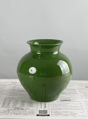 景德镇陶瓷花瓶餐桌客厅插花装饰绿色陶罐多肉坛子茶室禅意摆件