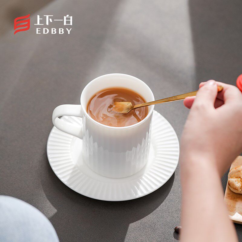 束 白玉瓷咖啡杯碟套装 羊脂玉瓷德化白瓷陶瓷杯