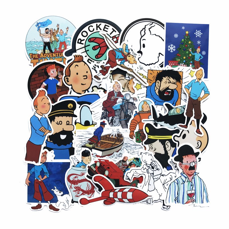 25张丁丁历险记卡通动漫人物贴纸行李箱笔记本电脑手机平板装饰贴