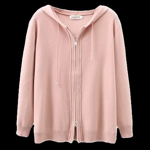 开衫 大码 春款 女2024新款 外套胖MM连帽双拉链宽松显瘦上衣潮 针织衫