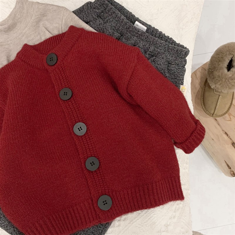 宝宝开衫红色拜年2024冬季男童儿童针织外套新年女童毛衣洋气童装