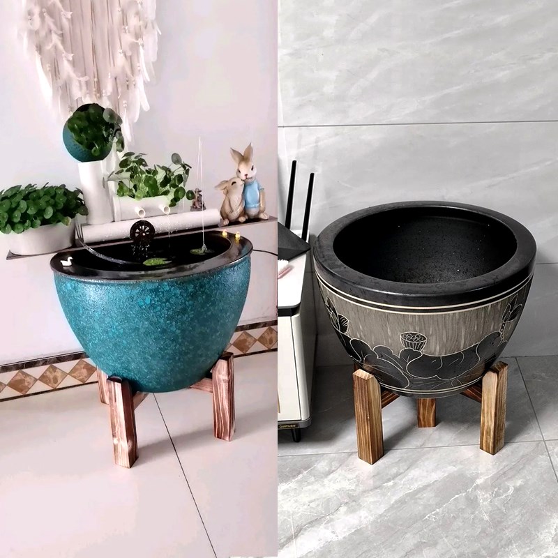 古法鱼缸底座实木生态水缸支架酒坛架子十字增高木架底托置物架盆