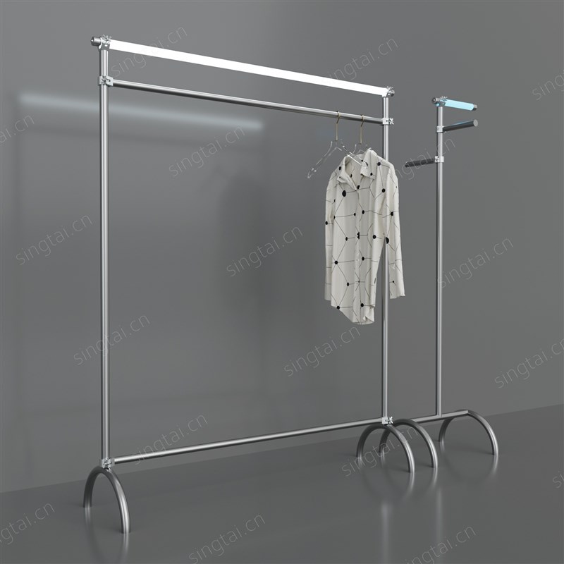 服装店展示架带灯 落地式挂衣架子不锈钢中岛架LED陈列架网红货架
