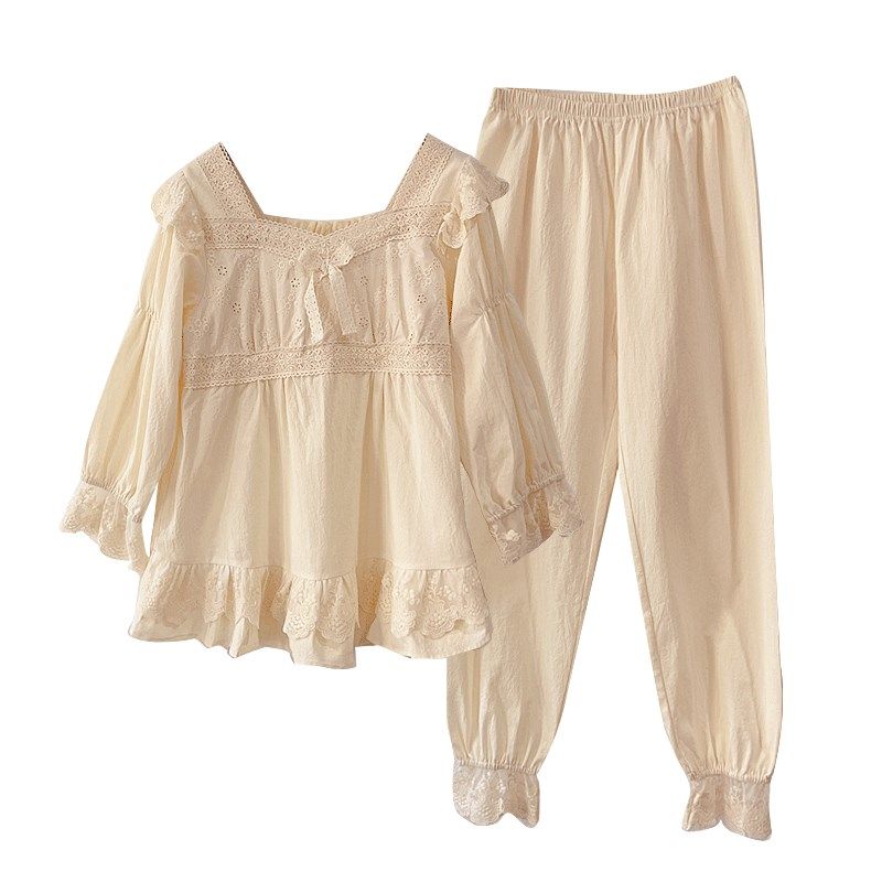 睡衣女款春秋夏季甜美可爱公主风宫廷纯棉家居服全棉法式套装全棉